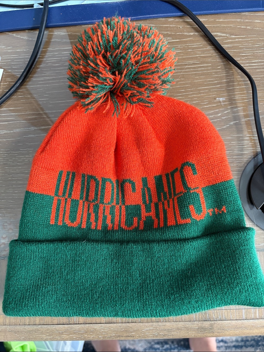 adidas Orange and Green Pom-Pom Beanie - Miami Hurricanes Knit Hat